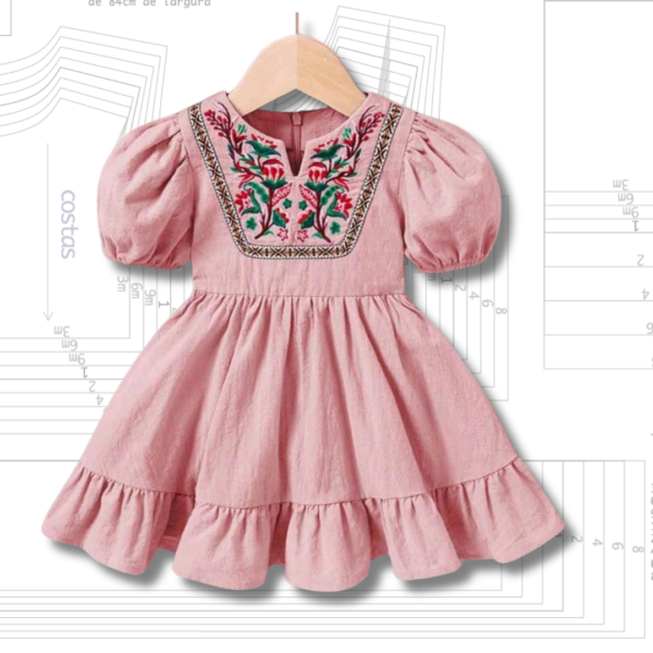 MOLDE EM PDF - VESTIDO INFANTIL REF 2075 ( 3 meses a 8 anos)