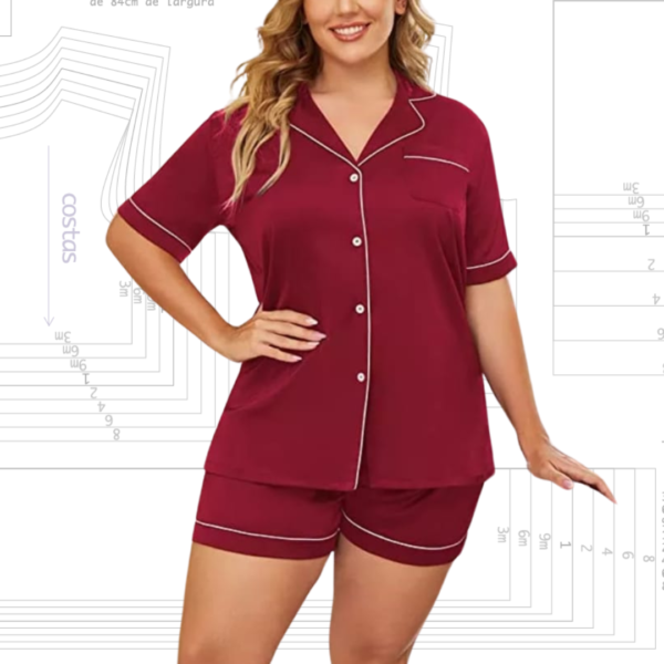 MOLDE EM PDF - PIJAMA AMERICANO FEMININO (PP AO G5)