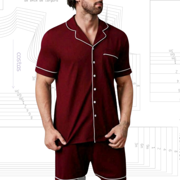 MOLDE EM PDF - PIJAMA AMERICANO MASCULINO ( PP AO G5)