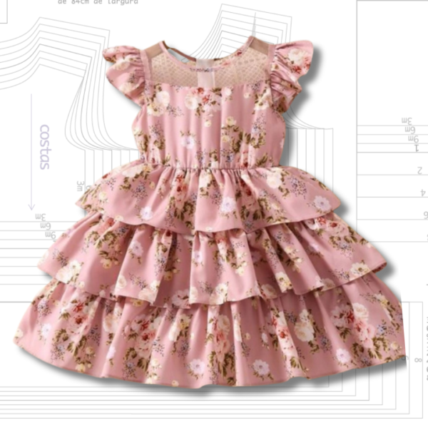 MOLDE EM PDF - VESTIDO BABADOS REF 767 ( 1 A 12 ANOS)