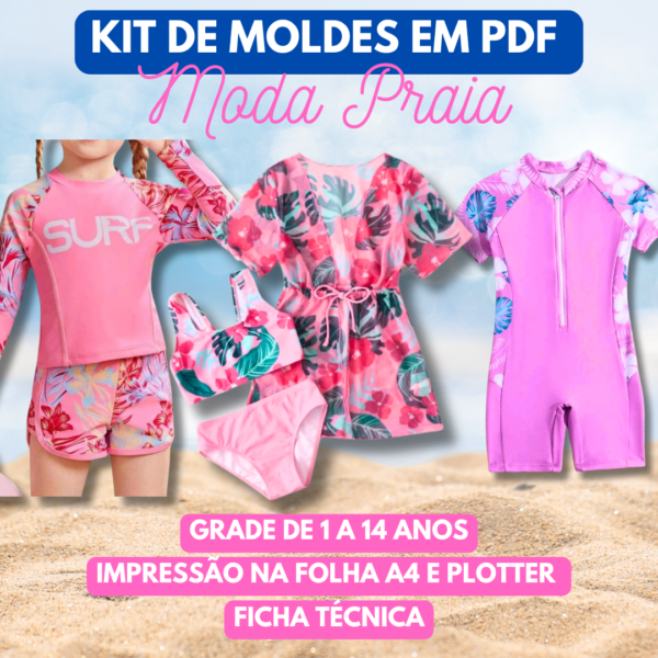 MOLDE EM PDF - KIT MODA PRAIA INFANTIL (1 A 14 ANOS)