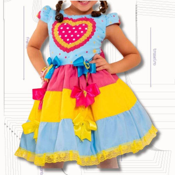 MOLDE VESTIDO DE FESTA JUNINA REF 3577 - GRADE 1 A 14 ANOS
