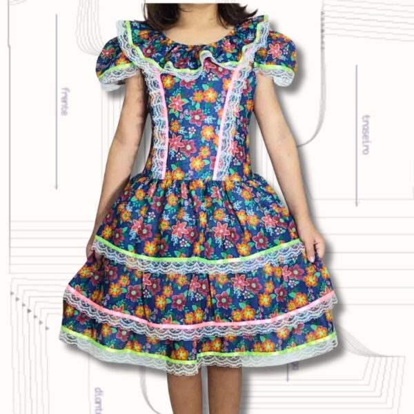 MOLDE VESTIDO DE FESTA JUNINA REF 3571 - GRADE 1 A 14 ANOS