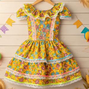 MOLDE VESTIDO DE FESTA JUNINA REF 3571 - GRADE 1 A 14 ANOS