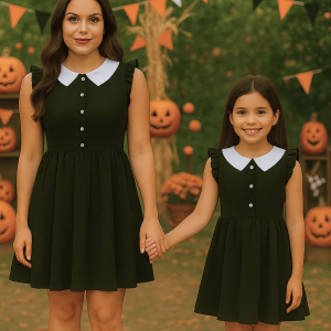 KIT MOLDES EM PDF VESTIDO WANDINHA MÃE E FILHA (PP AO G5 E 1 A 14 ANOS)